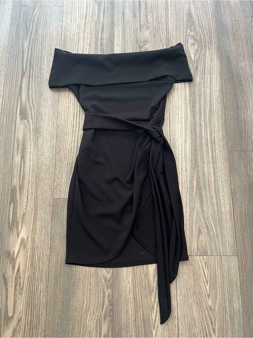 Boohoo Black Off-Shoulder Wrap Tie Dress